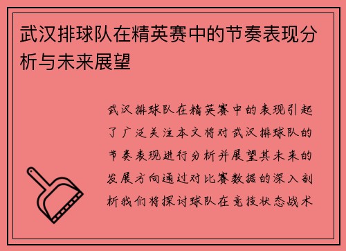 武汉排球队在精英赛中的节奏表现分析与未来展望